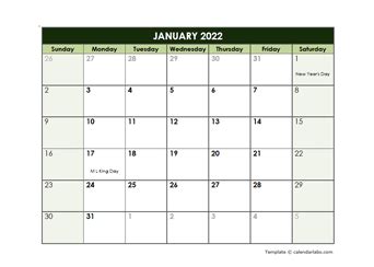 2022 MONTHLY GOOGLE DOCS CALENDAR .